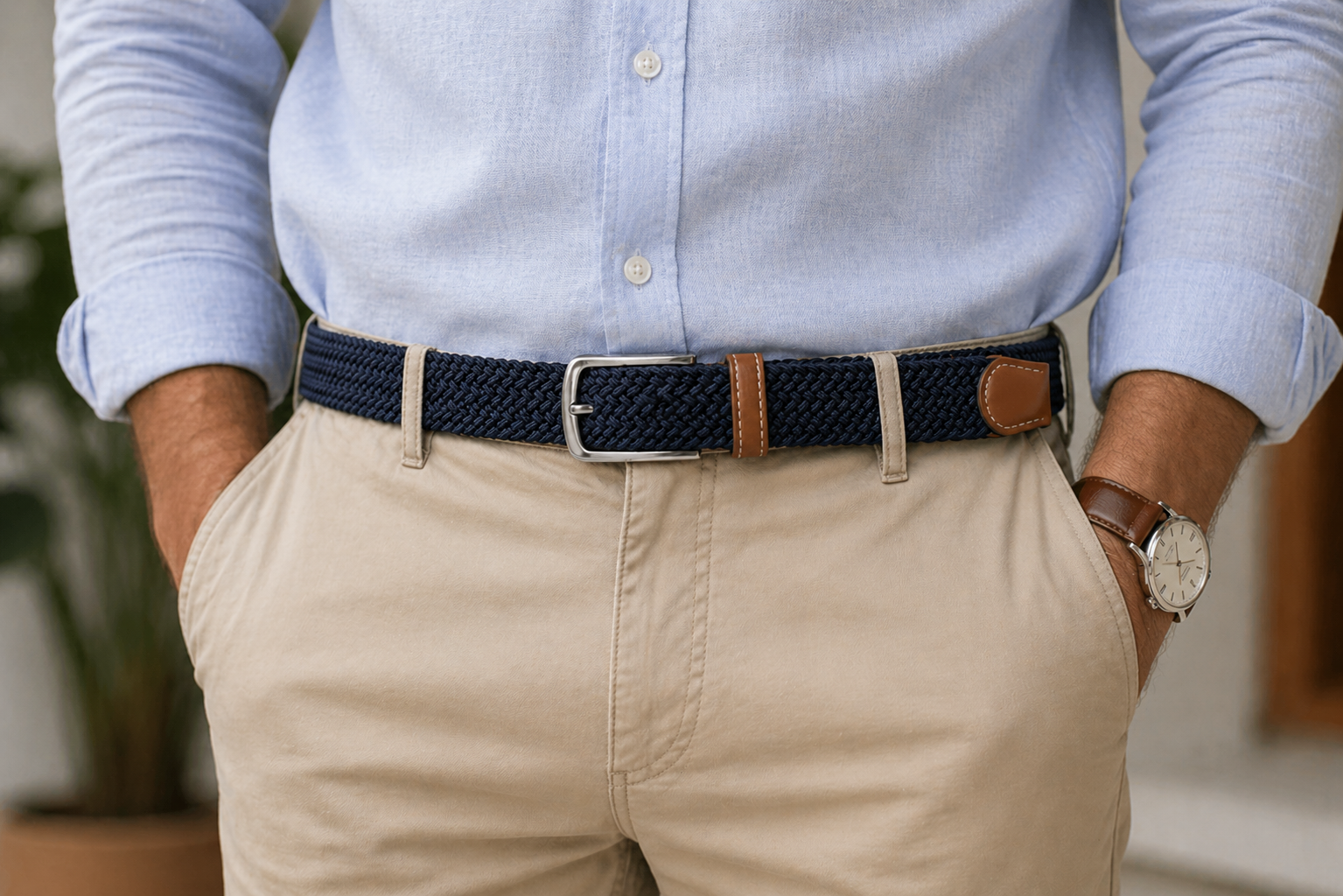 Navy Blue Elastic Braided Belt