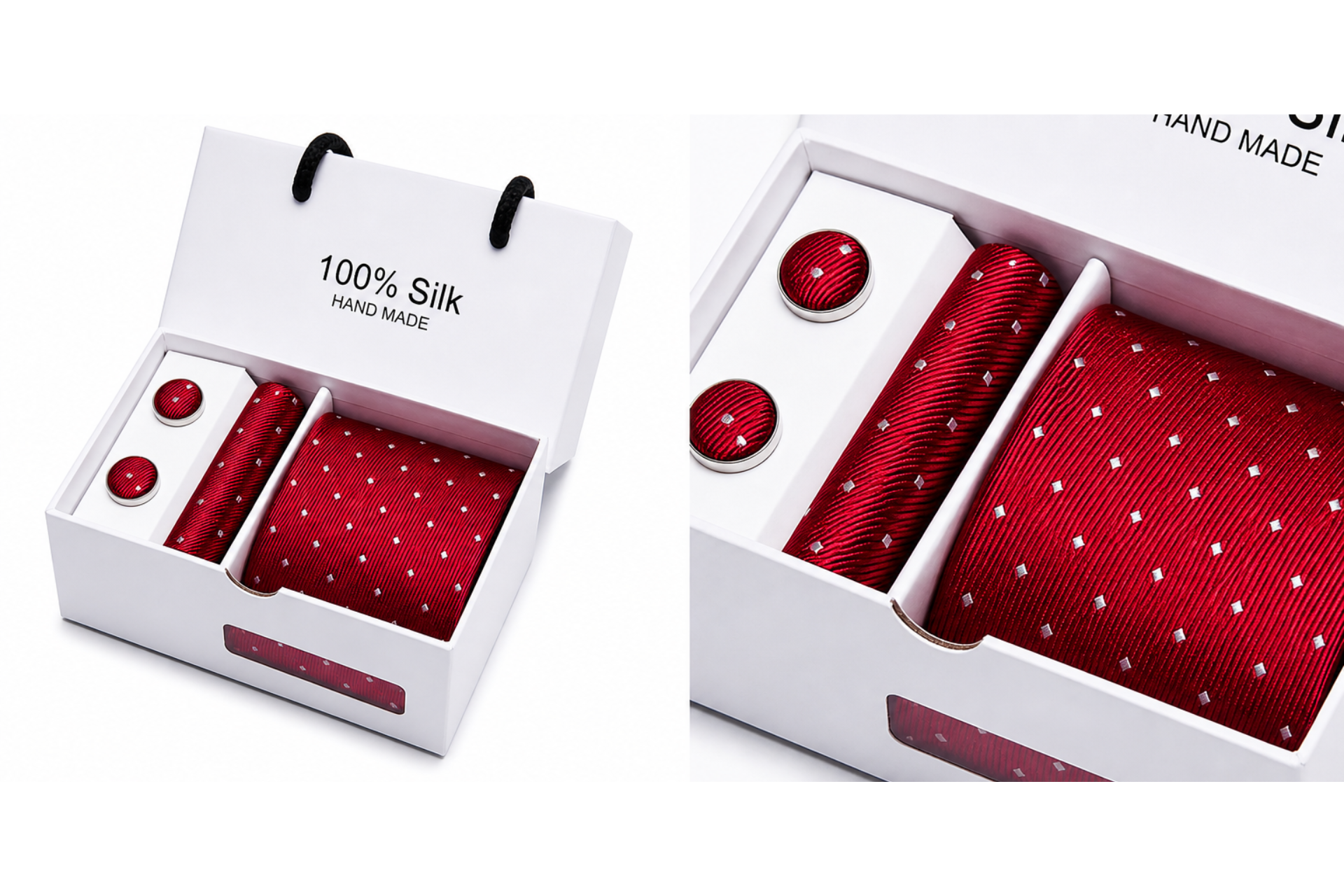 Pack Corbata puntos blancos sobre fondo rojo