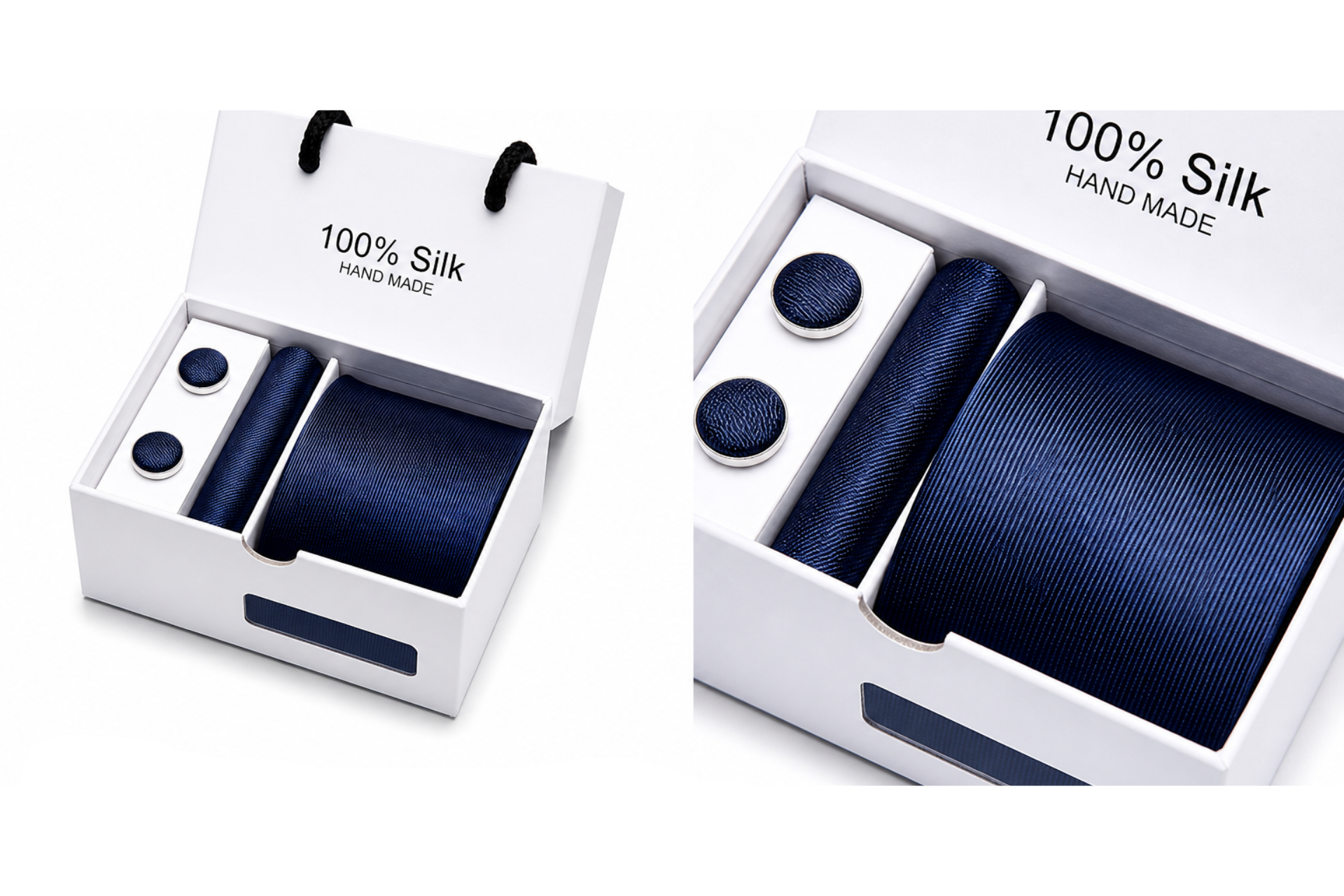 Pack Corbata azul marino con textura en líneas diagonales