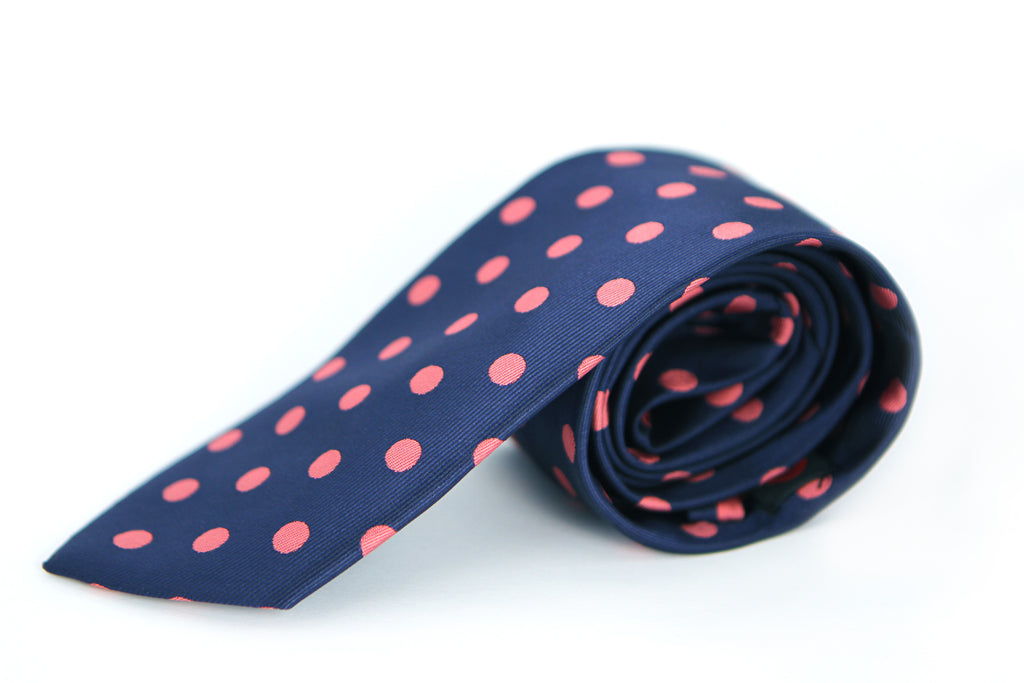 Corbata Azul con Lunares Rosas