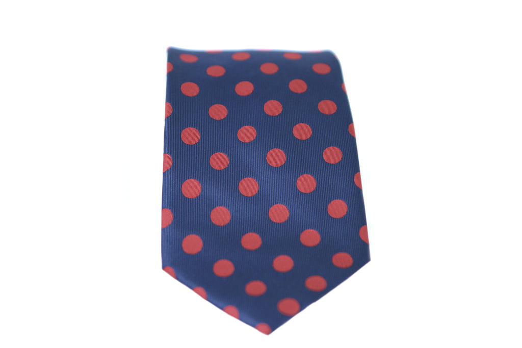 Corbata Azul con Lunares Rojos
