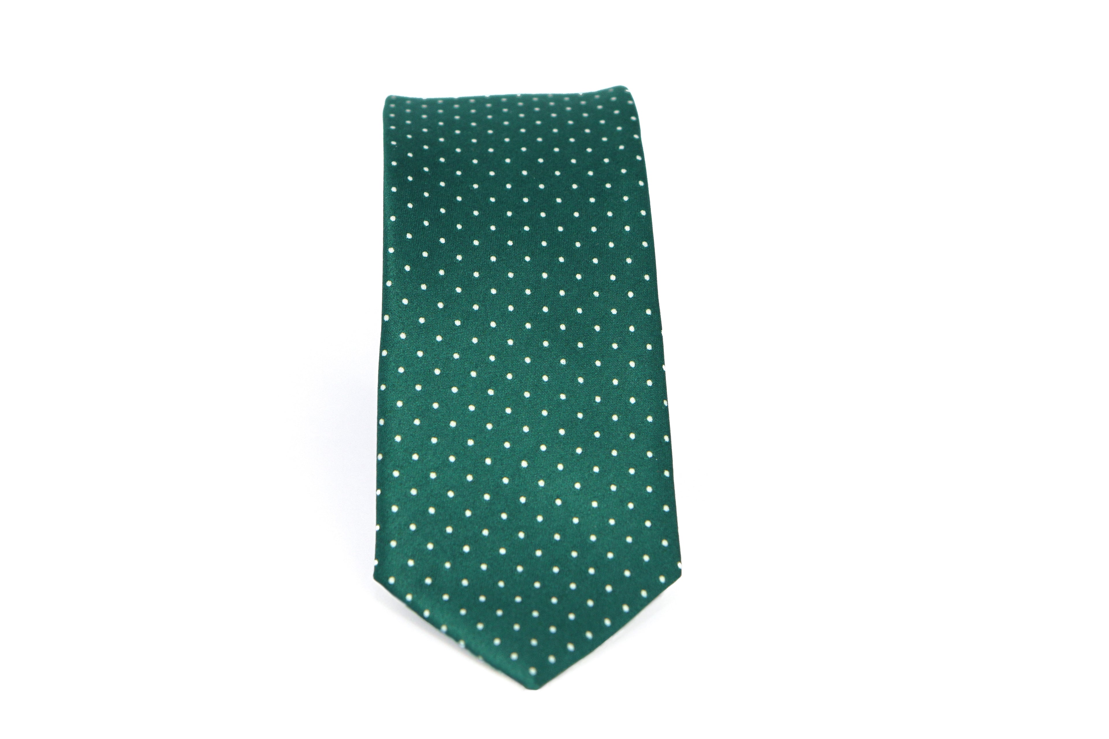Green Tie with White Polka Dots