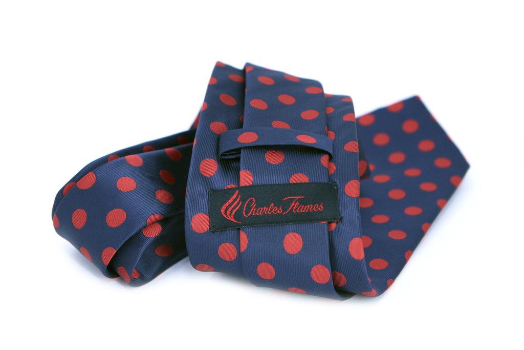 Corbata Azul con Lunares Rojos