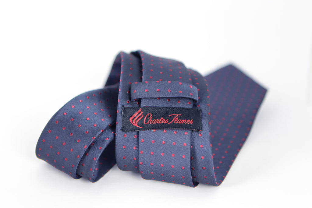 Dark Blue Tie with Maroon Dots