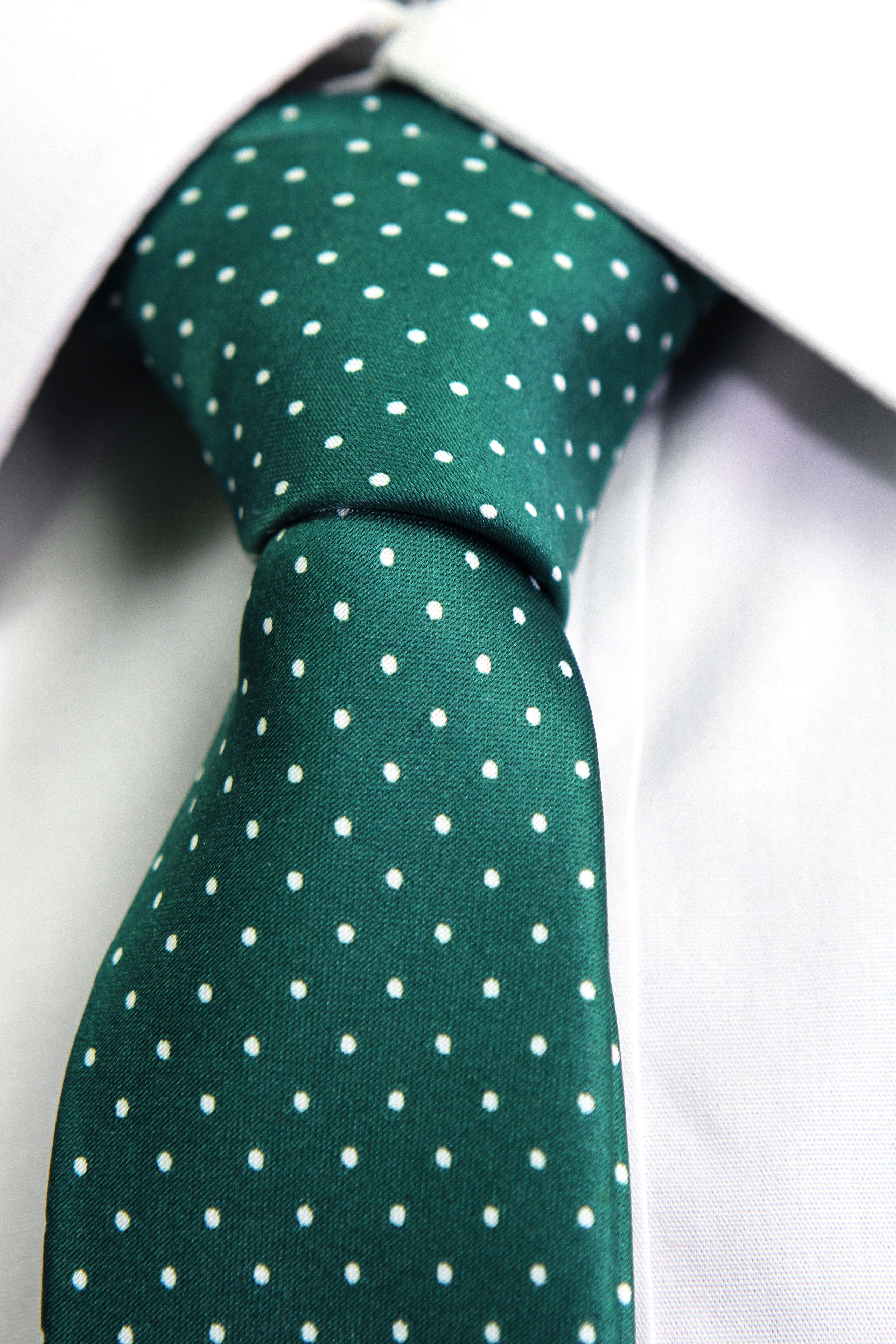 Green Tie with White Polka Dots