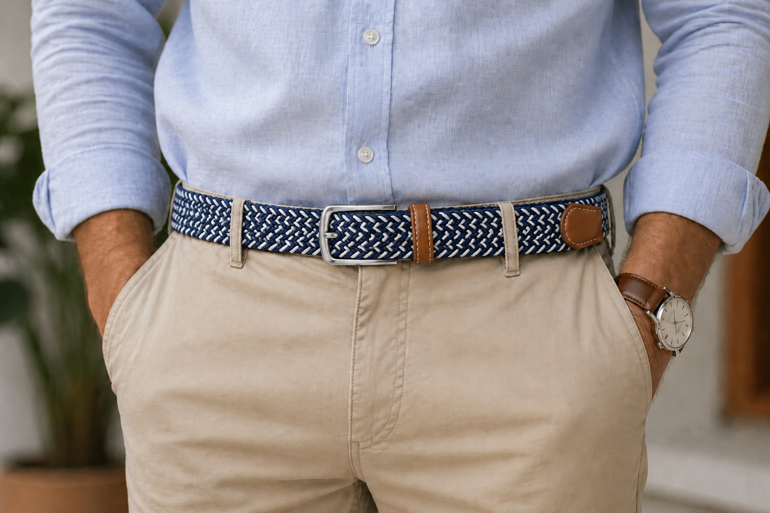 Navy Blue Elastic Braided Belt