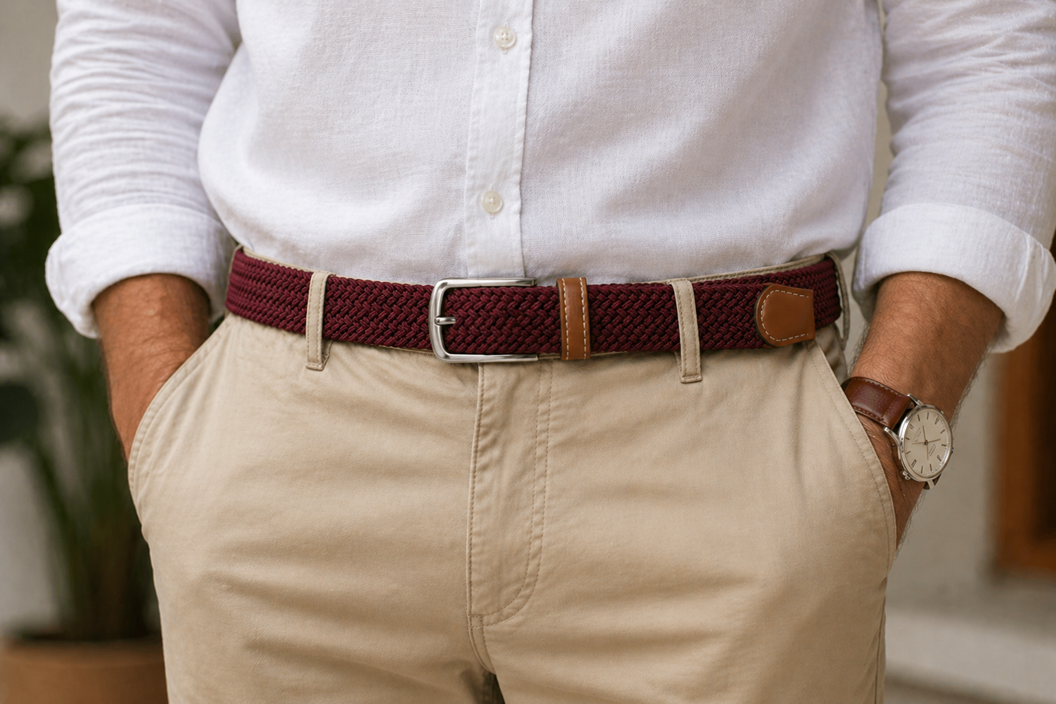 Burgundy Braided Elastic Belt