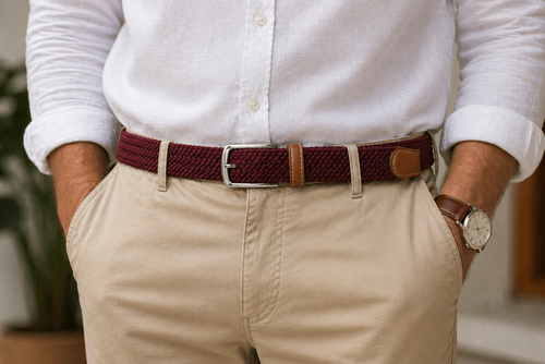 Burgundy Braided Elastic Belt