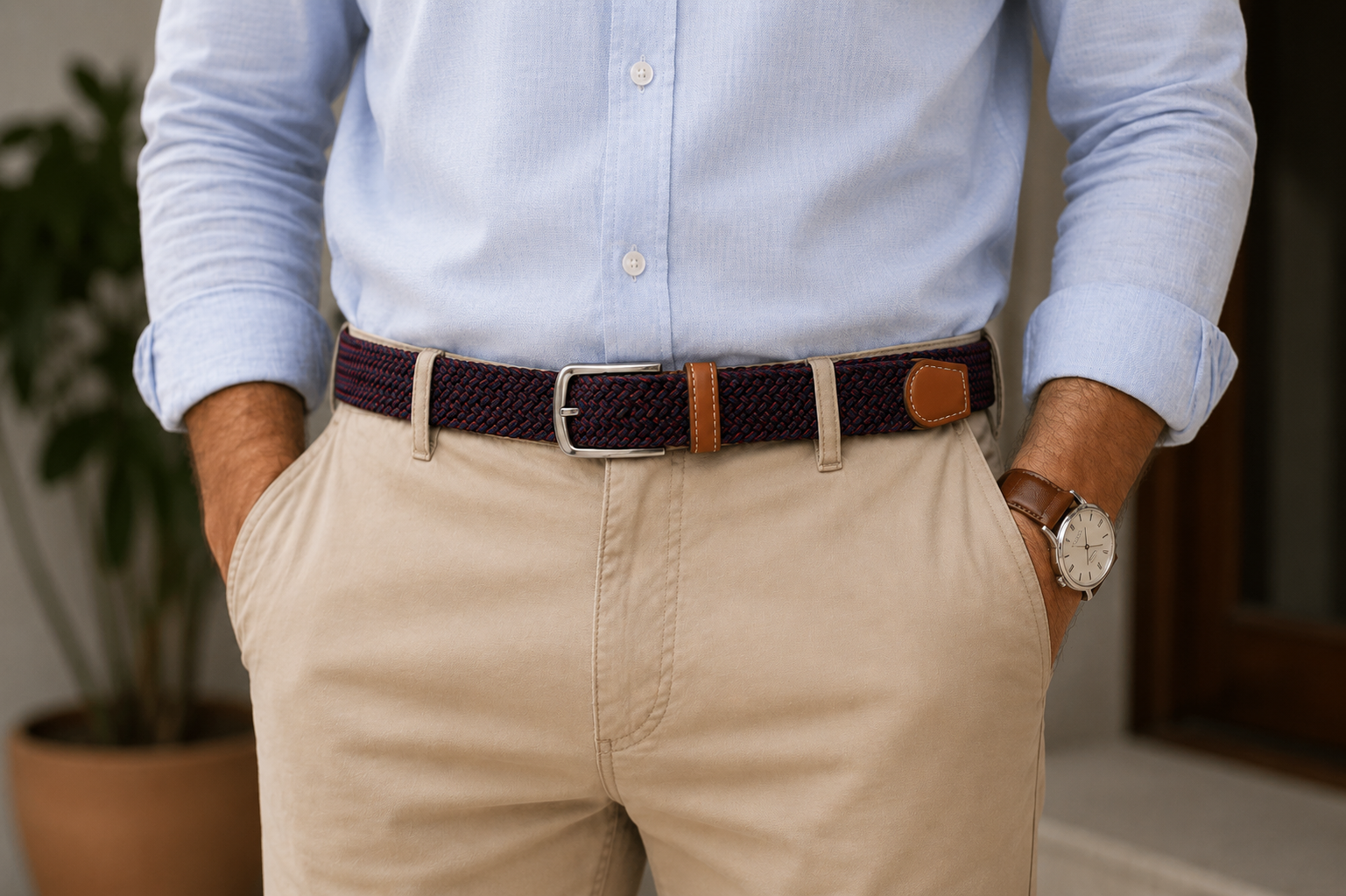 Navy Blue Elastic Braided Belt